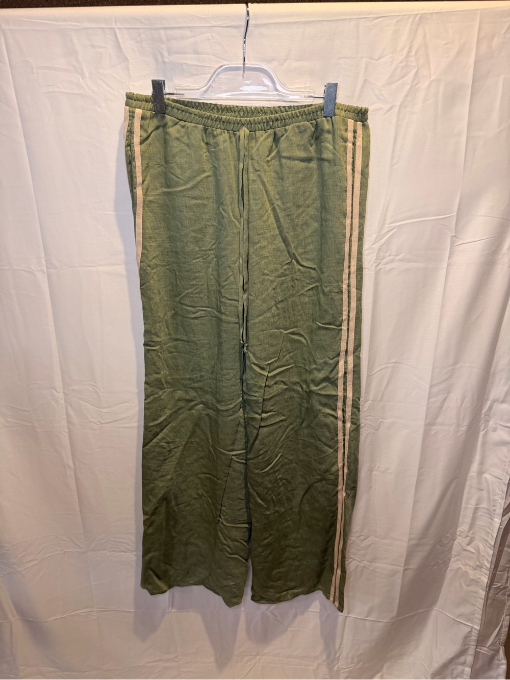 Sienna Sky Olive Green Wide Leg Pants with Cream Side Stripes